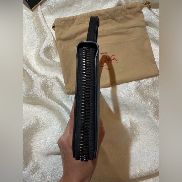 NEW Christian Louboutin Panettone Studs Logo Black Purse Zip Clutch Big Wallet - Picture 10 of 16